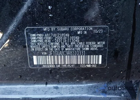 2024 Subaru Impreza Base 5-Door из США, поврежденный, VIN JF1GUABC9R8310331